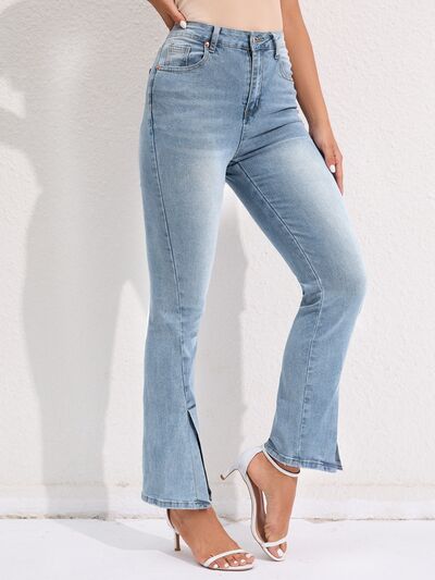 Slit Buttoned Jeans with Pockets BLUE ZONE PLANET