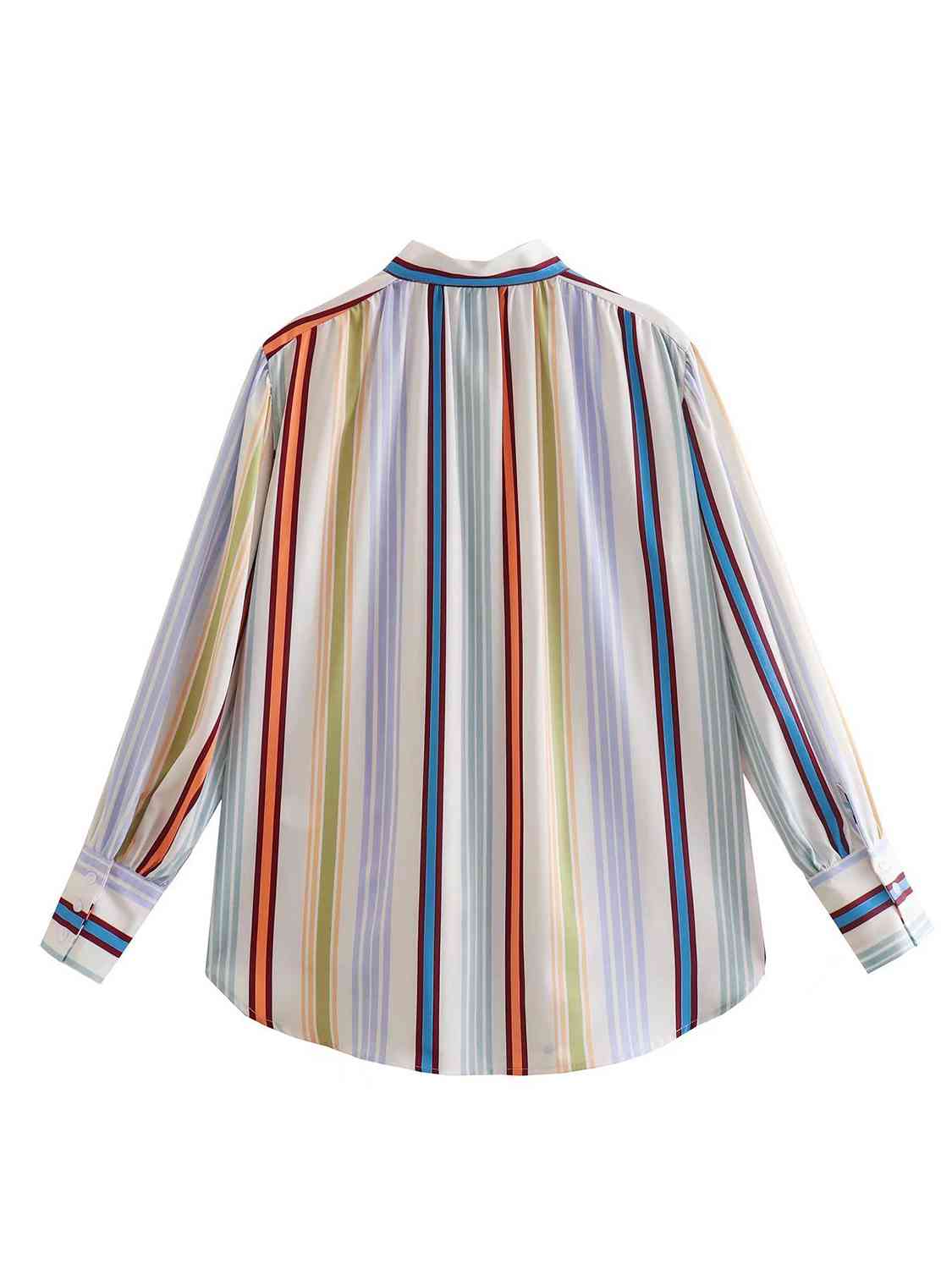 Striped Button Down Lantern Sleeve Shirt BLUE ZONE PLANET