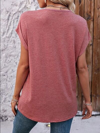 Heathered V-Neck Short Sleeve T-Shirt Trendsi