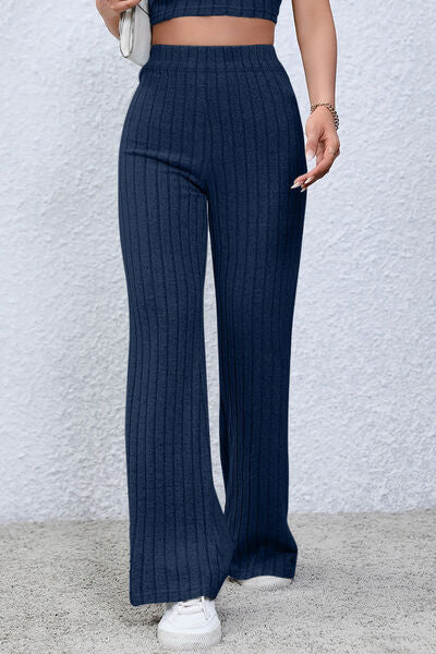 Blue Zone Planet |  Basic Bae Full Size Ribbed High Waist Flare Pants BLUE ZONE PLANET