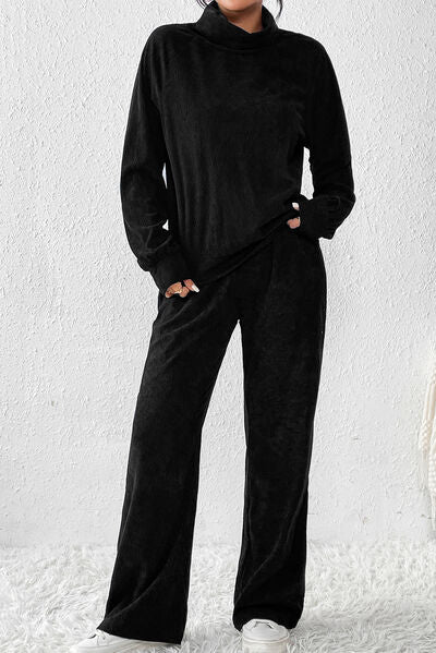 Ribbed Long Sleeve Top and Pants Set Trendsi