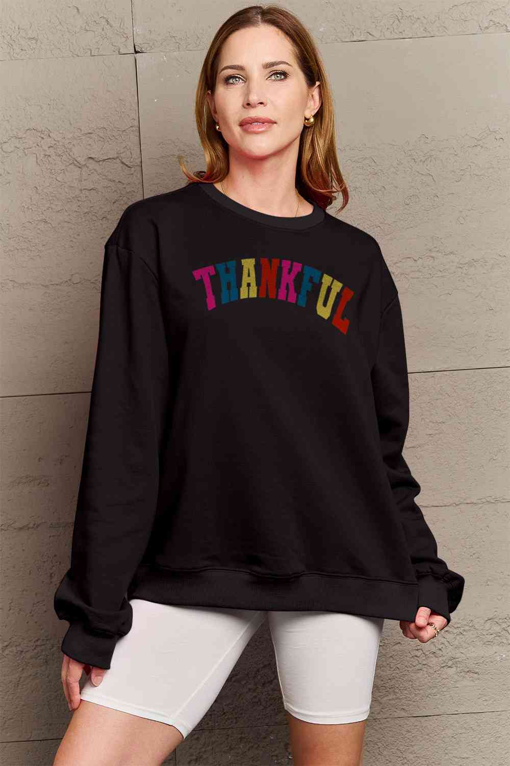 Simply Love Full Size THANKFUL Graphic Sweatshirt BLUE ZONE PLANET