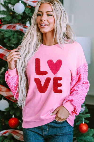 LOVE Sequin Dropped Shoulder Sweatshirt BLUE ZONE PLANET