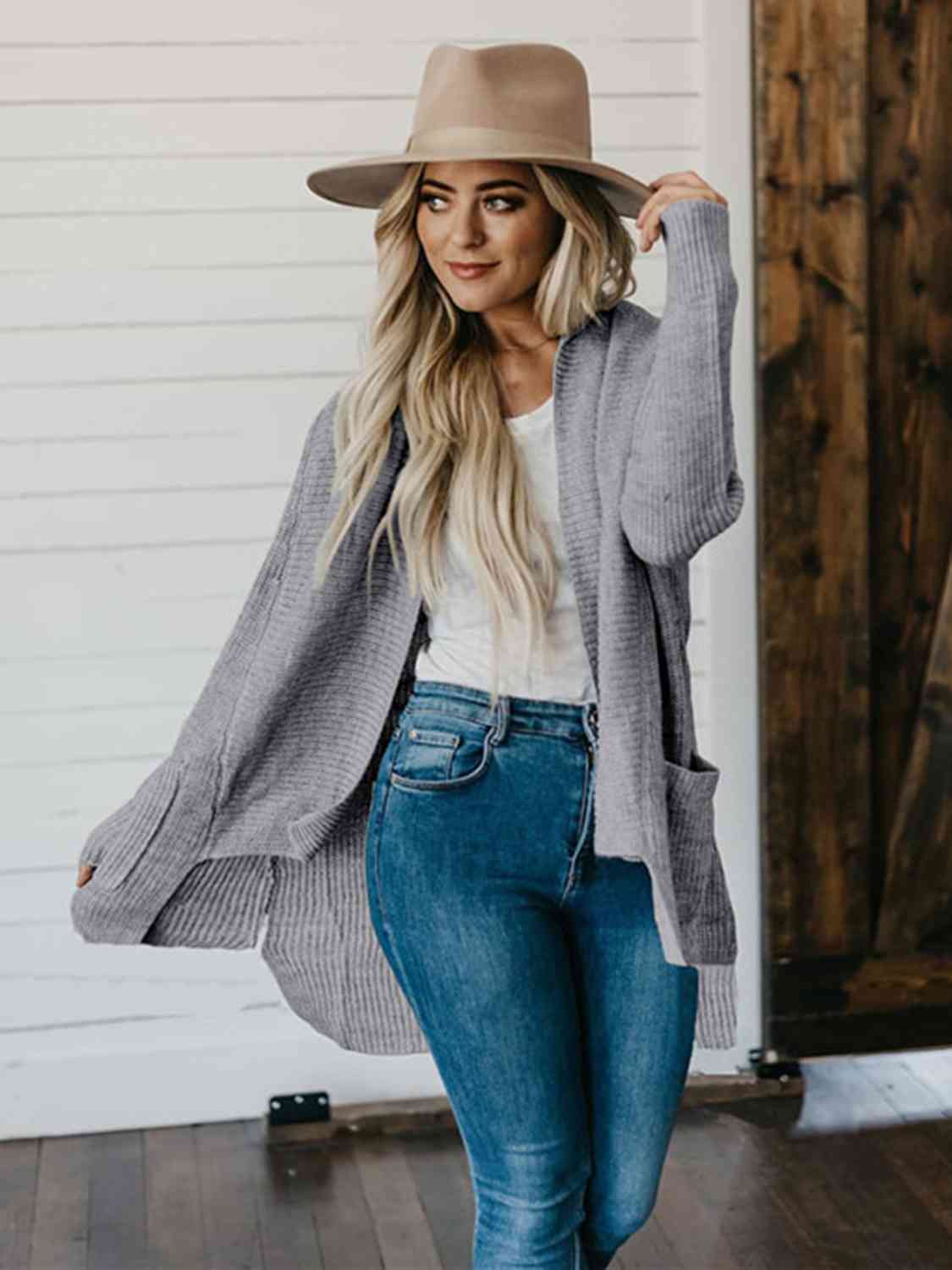 High-Low Open Front Cardigan with Pockets BLUE ZONE PLANET