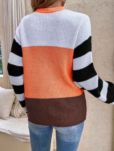Blue Zone Planet |  Color Block Tied Dropped Shoulder Sweater BLUE ZONE PLANET