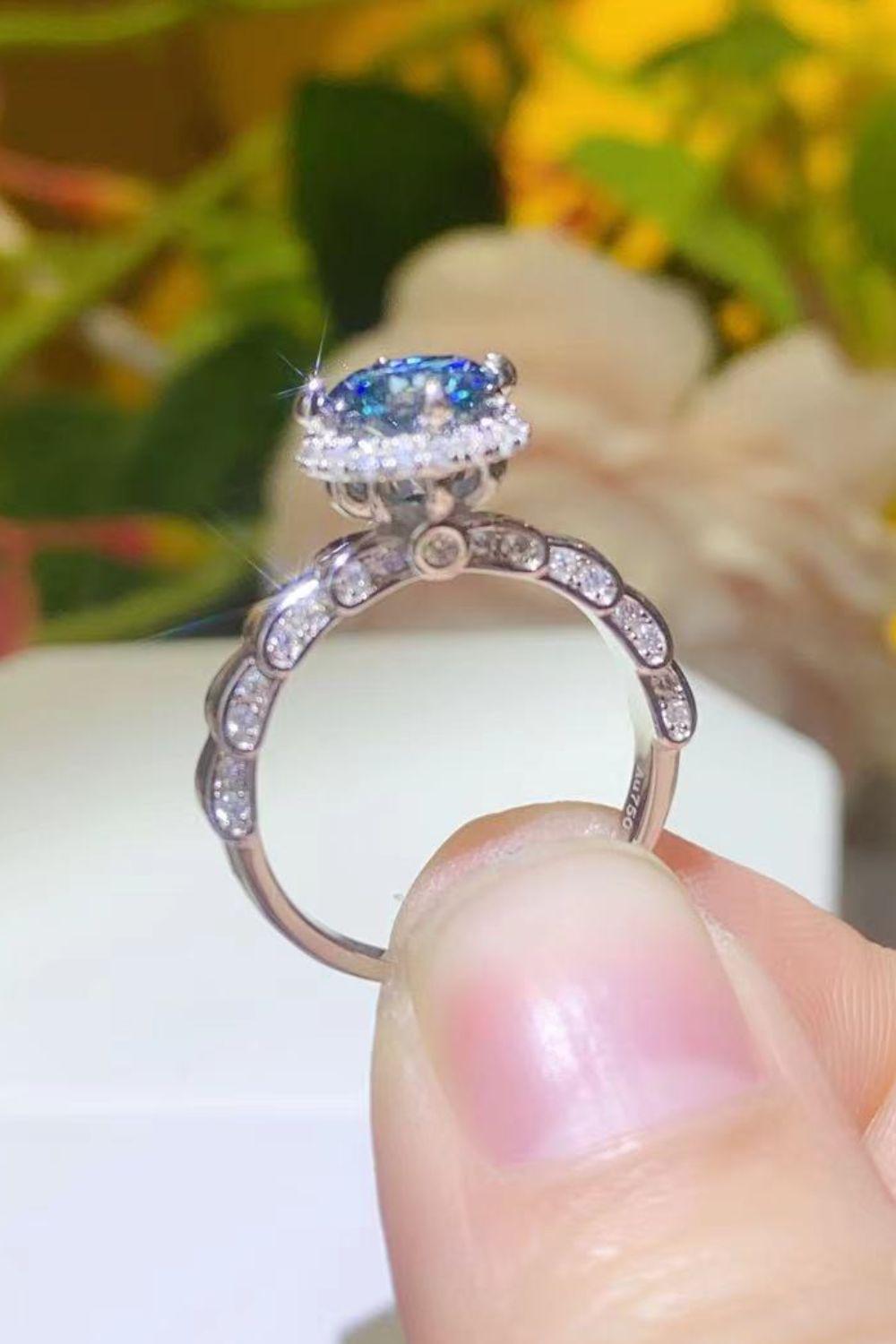 925 Sterling Silver 1 Carat Moissanite Cluster Ring BLUE ZONE PLANET