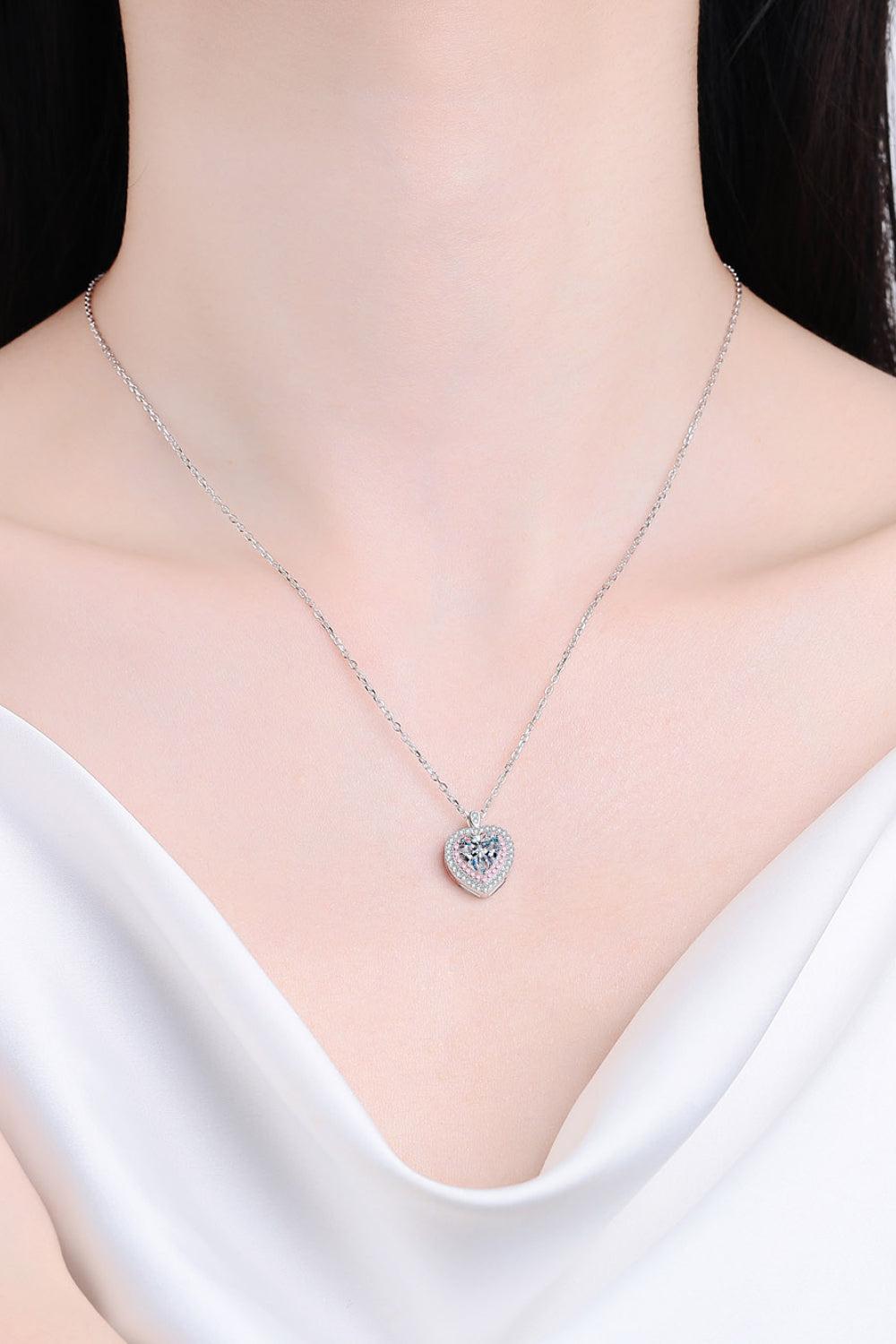 925 Sterling Silver 1 Carat Moissanite Heart Pendant Necklace BLUE ZONE PLANET
