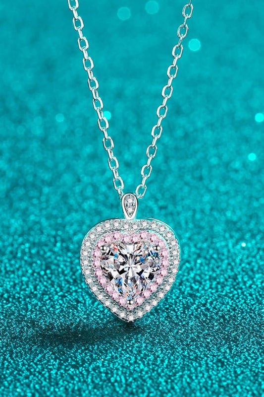 925 Sterling Silver 1 Carat Moissanite Heart Pendant Necklace BLUE ZONE PLANET