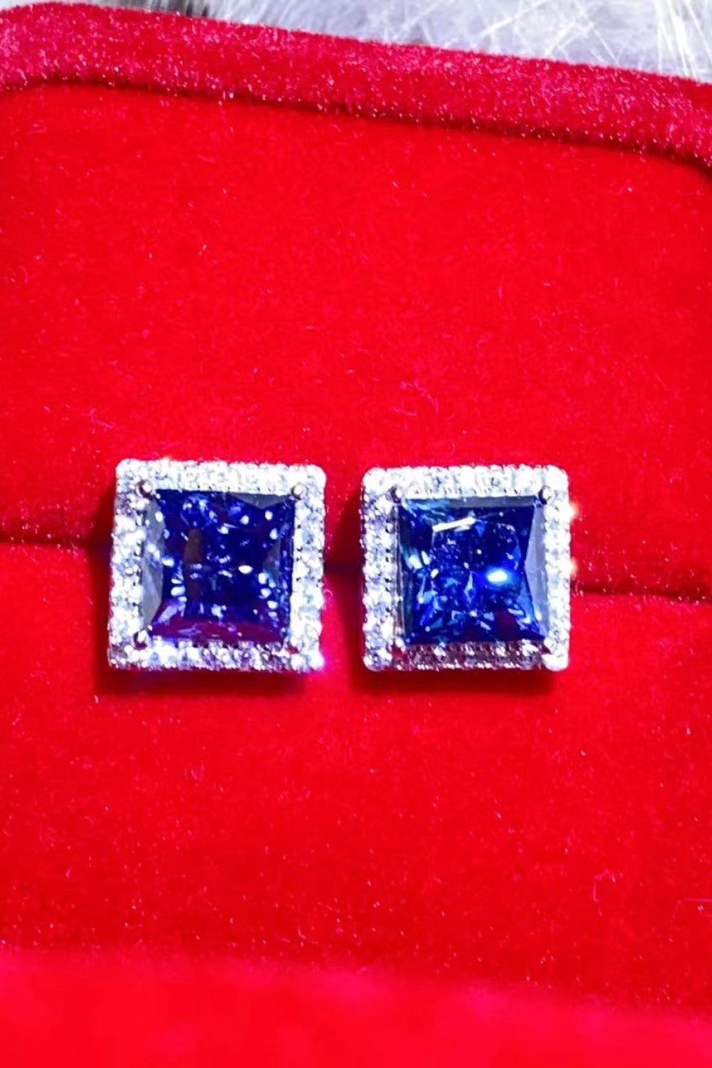 925 Sterling Silver 4 Carat Moissanite Square Earrings BLUE ZONE PLANET