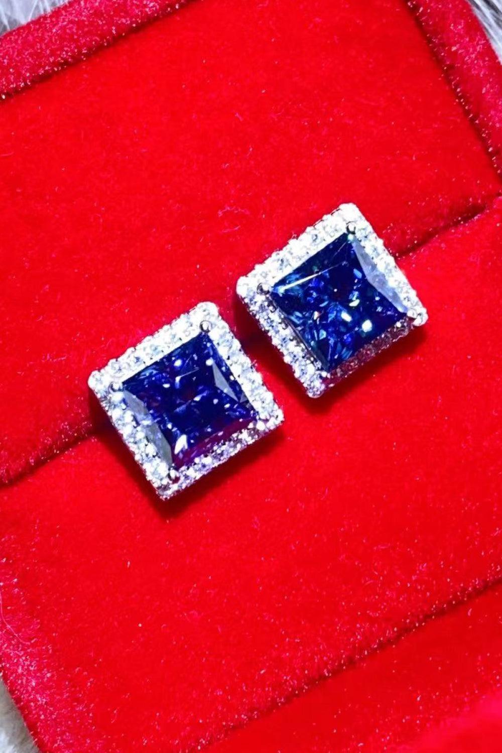 925 Sterling Silver 4 Carat Moissanite Square Earrings BLUE ZONE PLANET