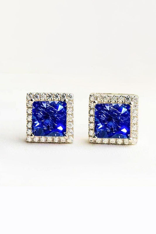 925 Sterling Silver 4 Carat Moissanite Square Earrings BLUE ZONE PLANET