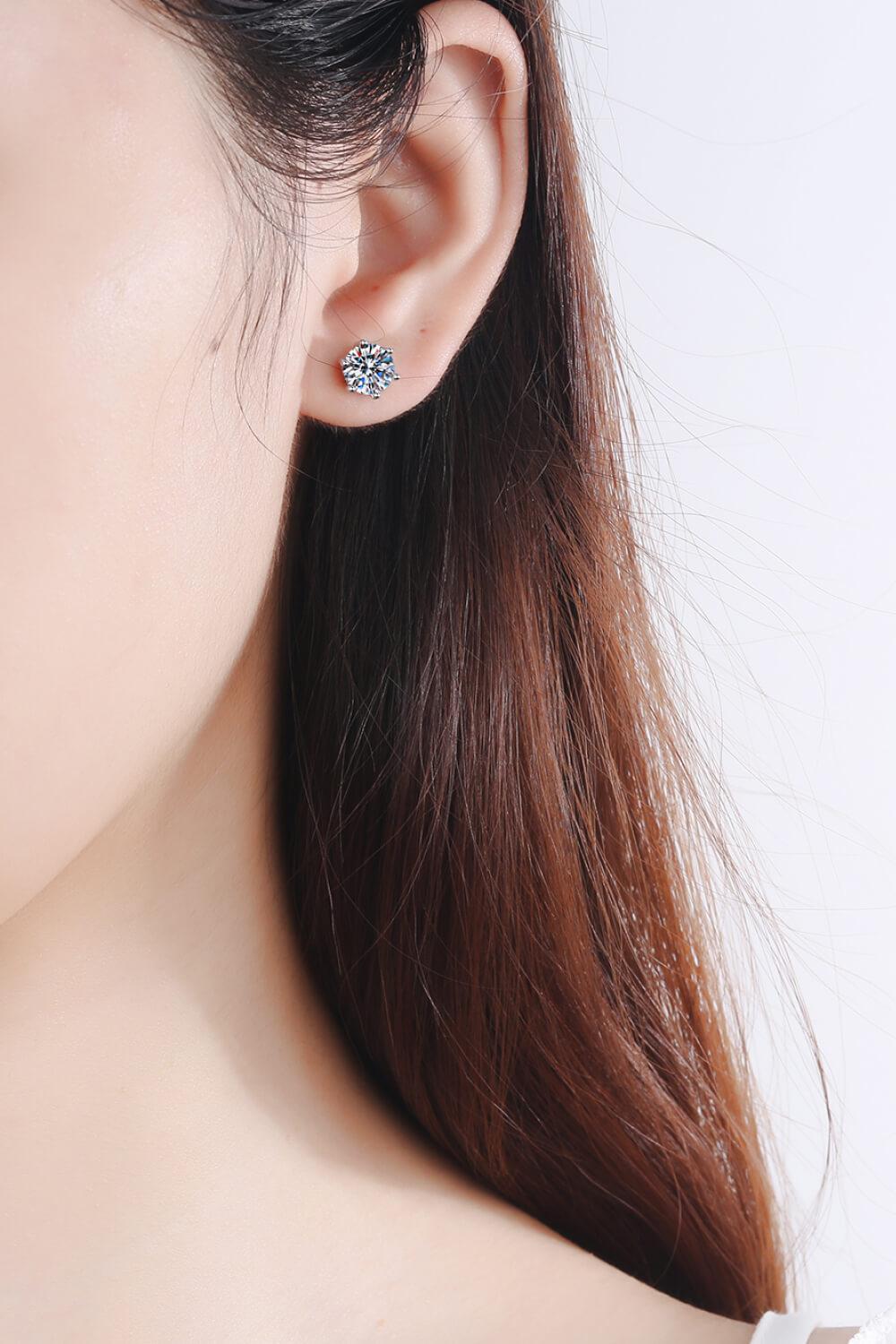 925 Sterling Silver 6-Prong 2 Carat Moissanite Stud Earrings BLUE ZONE PLANET