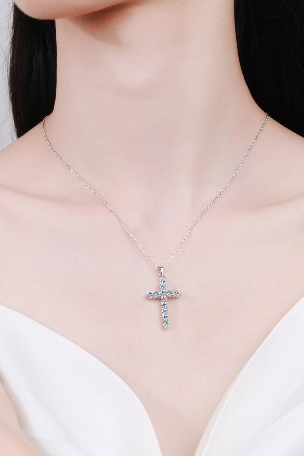 925 Sterling Silver Cross Moissanite Necklace BLUE ZONE PLANET