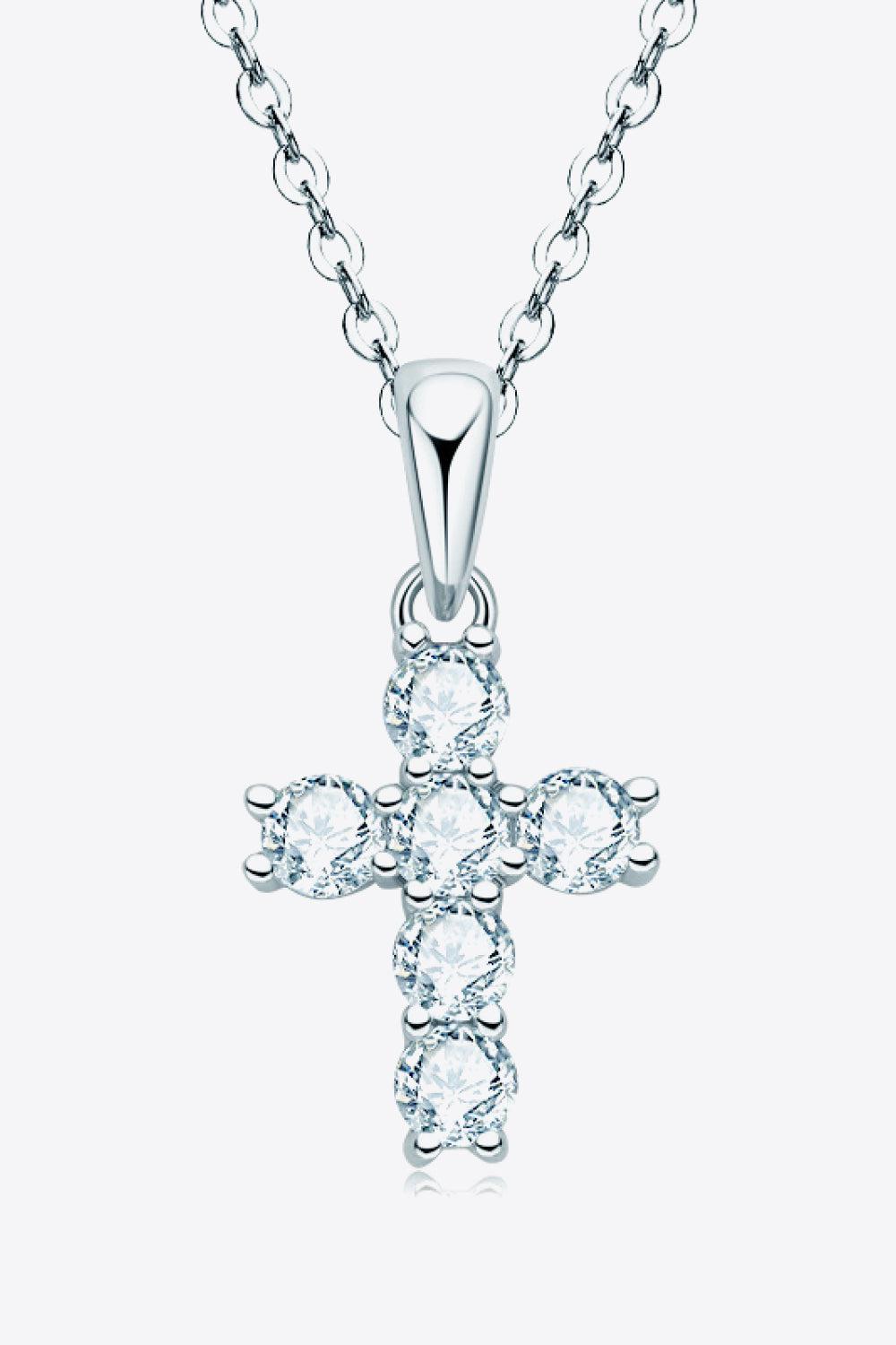 925 Sterling Silver Cross Moissanite Pendant Necklace BLUE ZONE PLANET