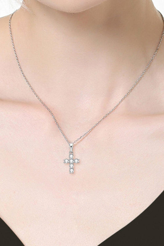 925 Sterling Silver Cross Moissanite Pendant Necklace BLUE ZONE PLANET