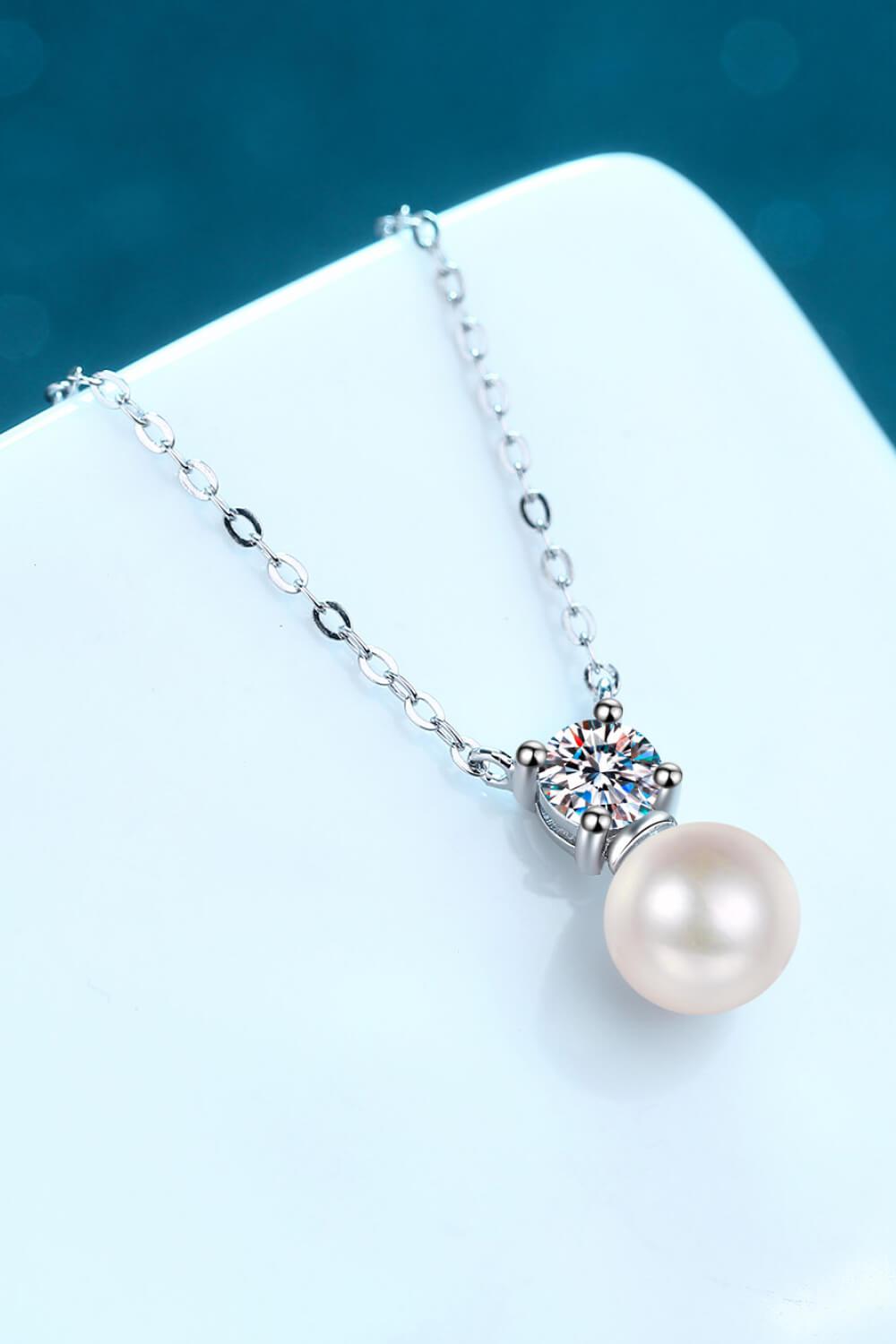 925 Sterling Silver Freshwater Pearl Moissanite Necklace BLUE ZONE PLANET