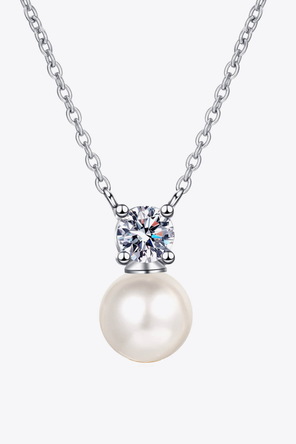 925 Sterling Silver Freshwater Pearl Moissanite Necklace-TOPS / DRESSES-[Adult]-[Female]-Silver/Pearl-One Size-2022 Online Blue Zone Planet