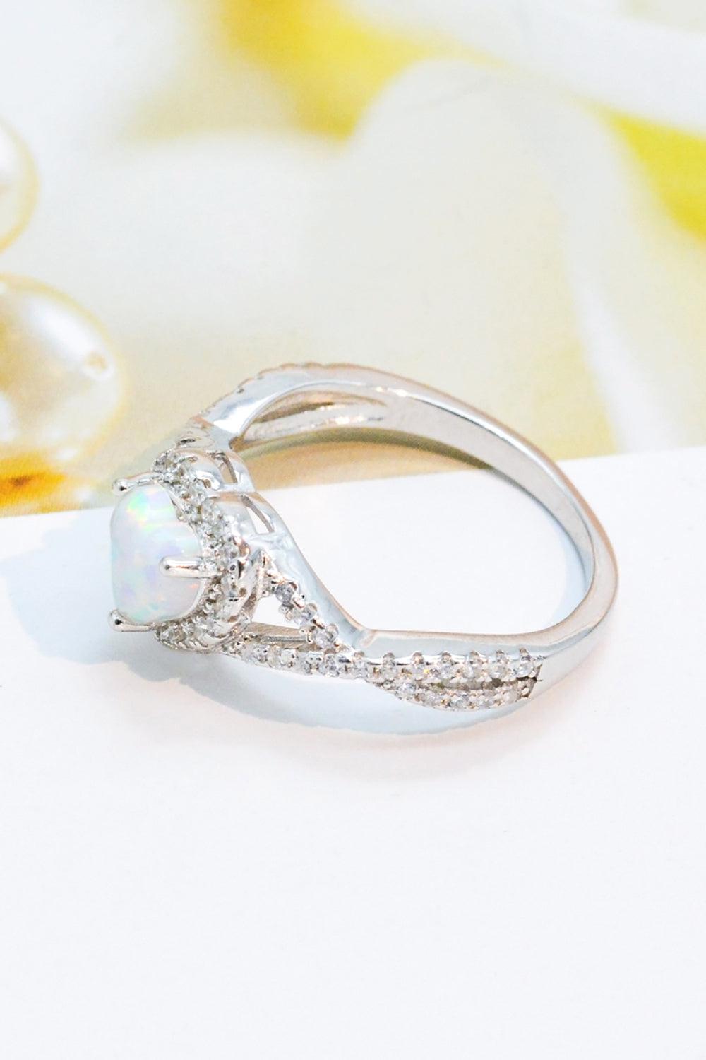 925 Sterling Silver Heart Opal Crisscross Ring BLUE ZONE PLANET