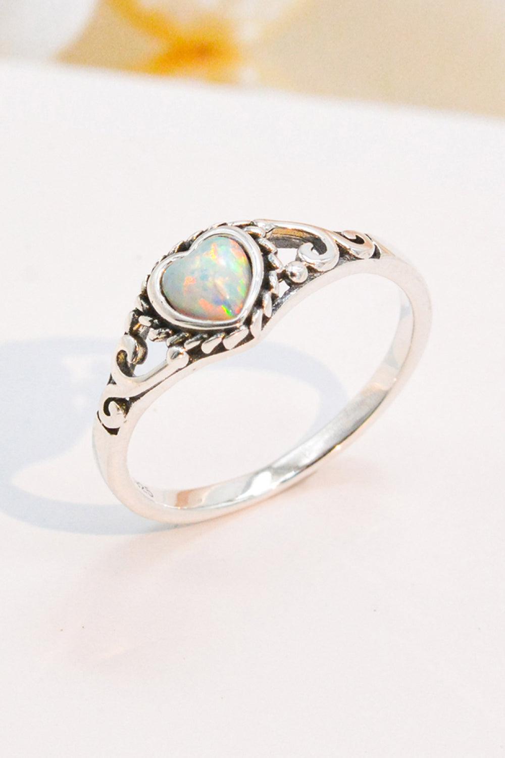 925 Sterling Silver Heart-Shape Opal Ring BLUE ZONE PLANET