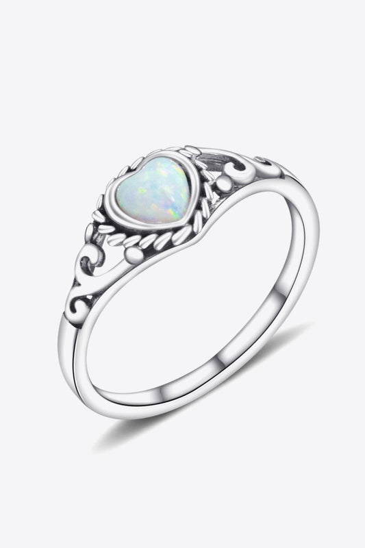 925 Sterling Silver Heart-Shape Opal Ring BLUE ZONE PLANET
