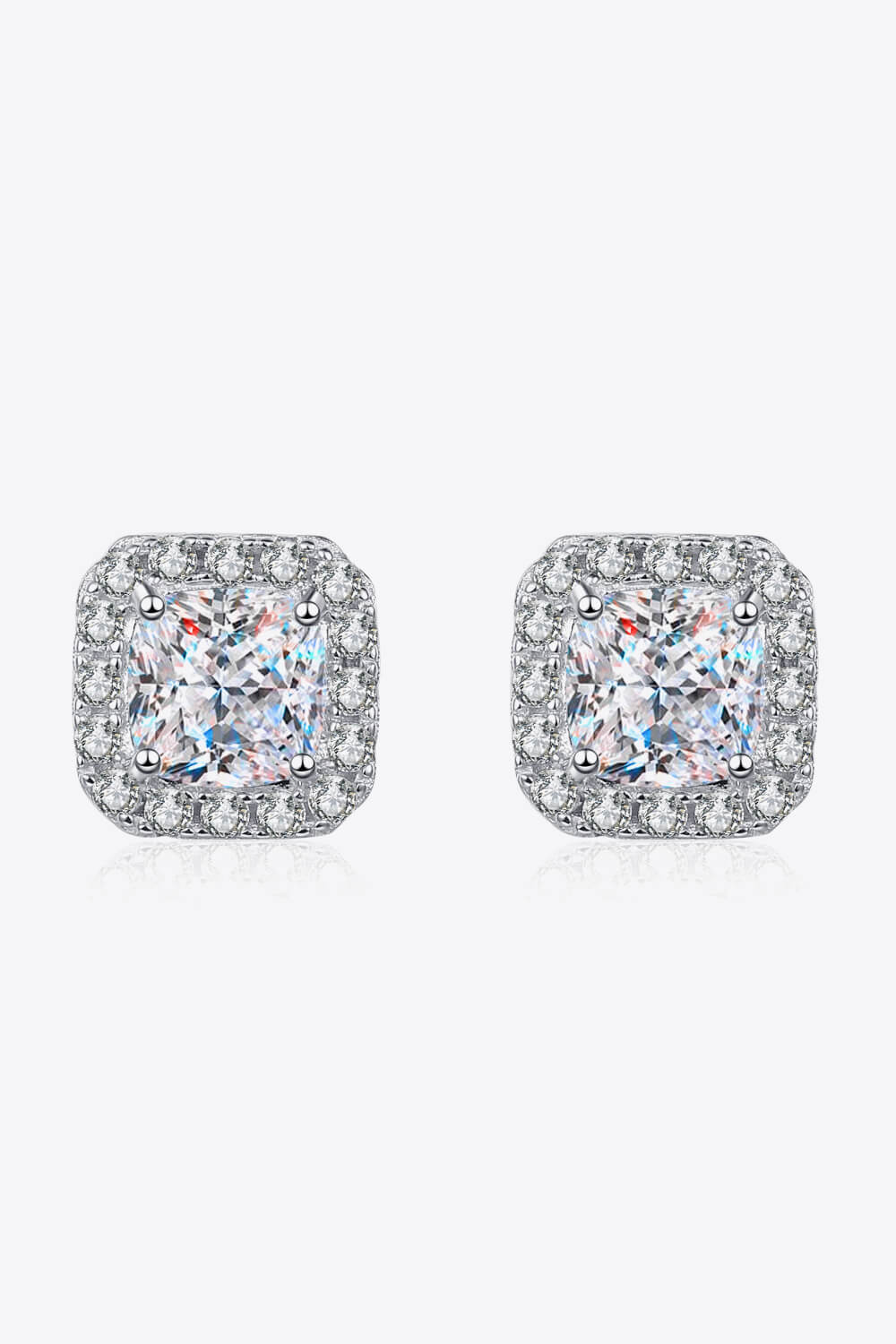 925 Sterling Silver Inlaid 2 Carat Moissanite Square Stud Earrings BLUE ZONE PLANET