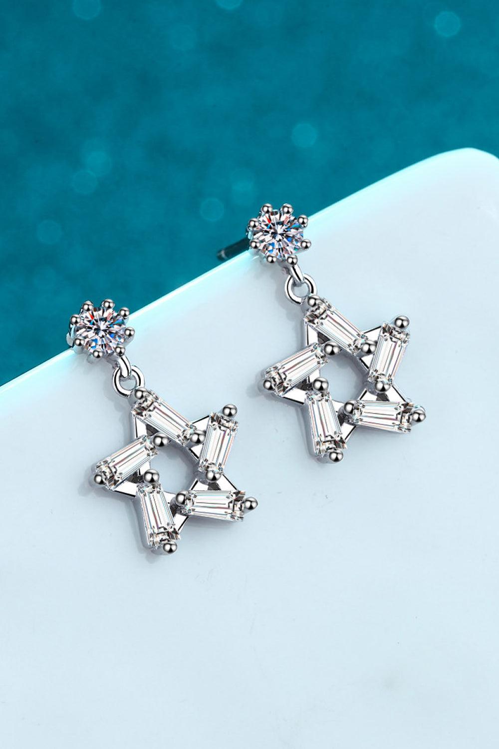 925 Sterling Silver Inlaid Moissanite Star Earrings BLUE ZONE PLANET