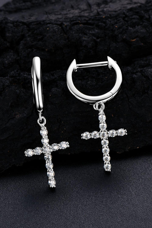 925 Sterling Silver Moissanite Cross Earrings BLUE ZONE PLANET