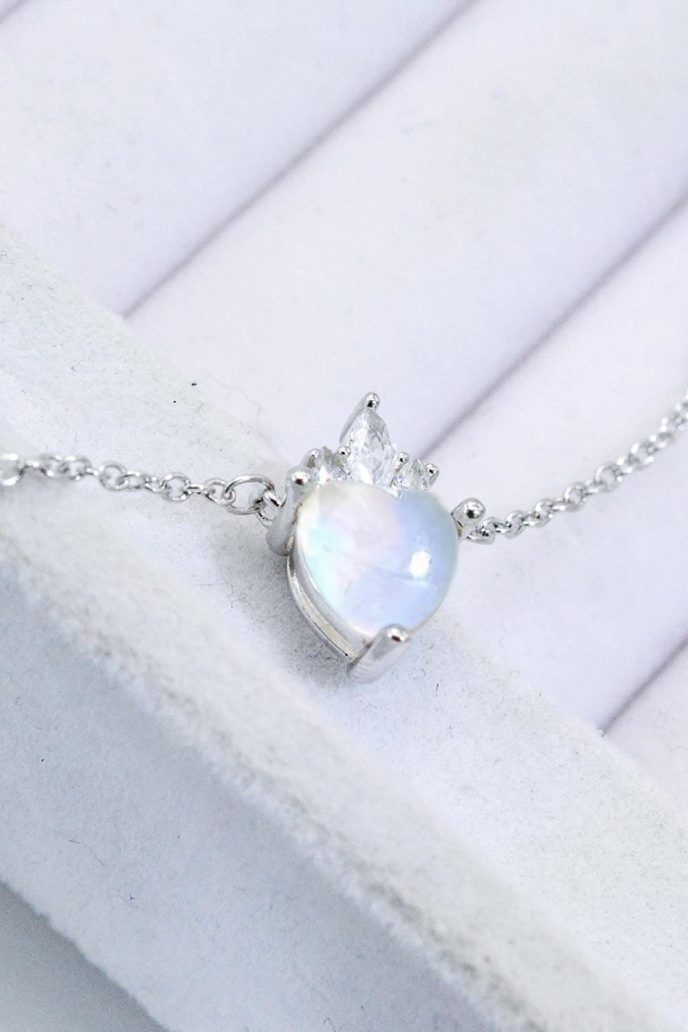 925 Sterling Silver Moonstone Heart Pendant Necklace BLUE ZONE PLANET