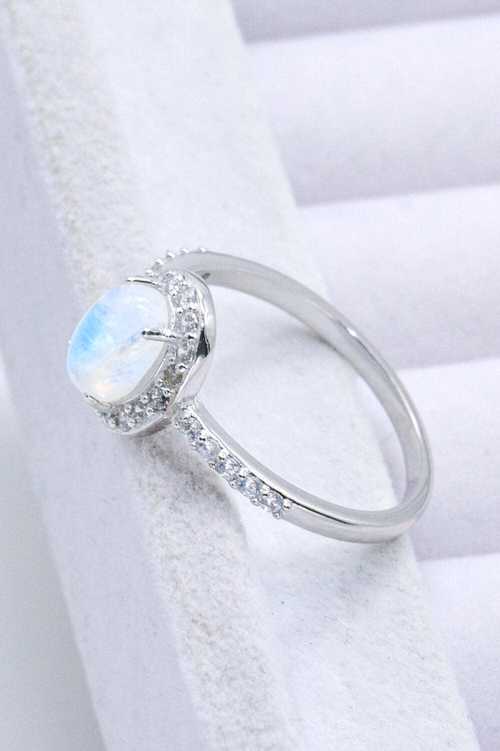 925 Sterling Silver Natural Moonstone Halo Ring BLUE ZONE PLANET