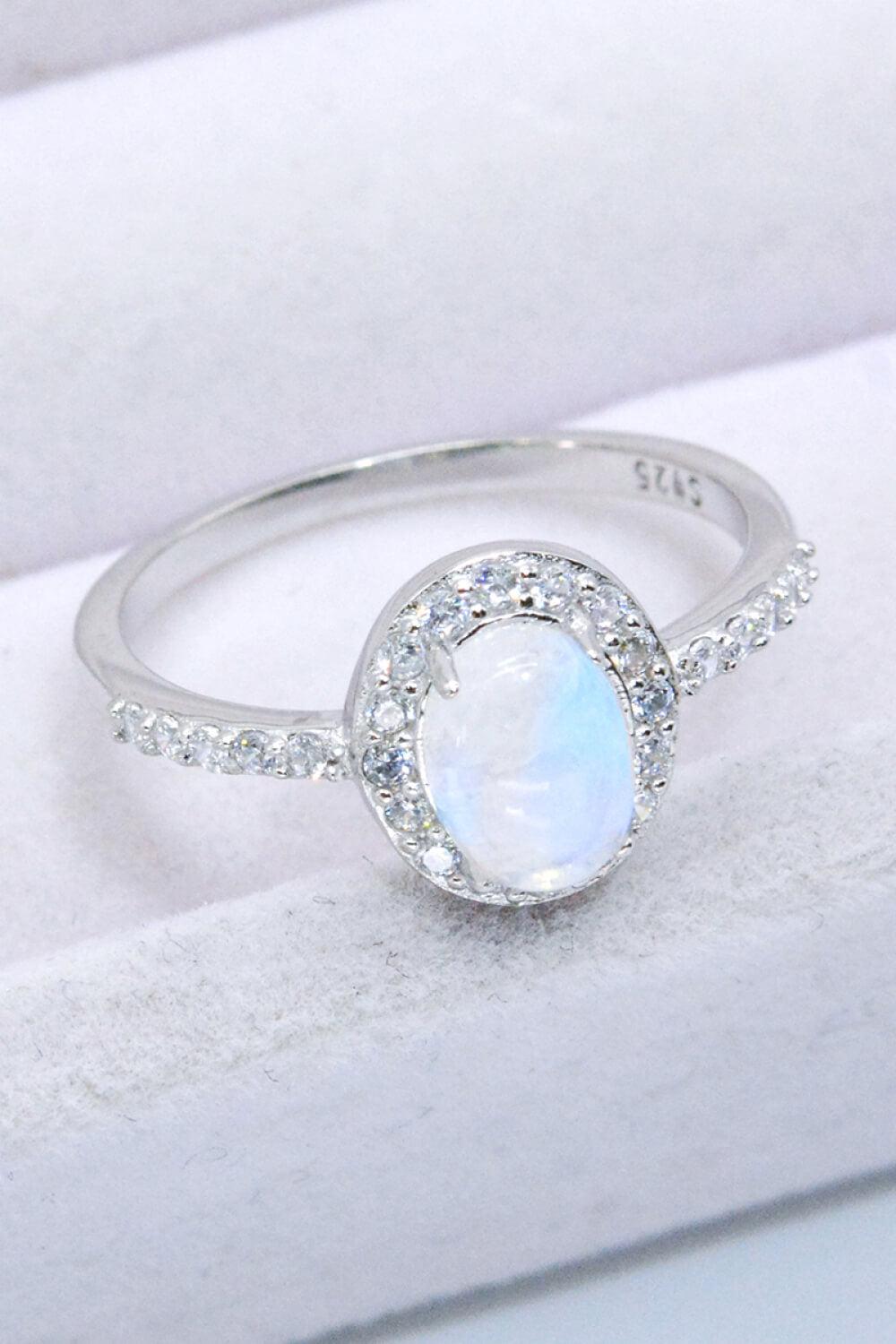 925 Sterling Silver Natural Moonstone Halo Ring BLUE ZONE PLANET