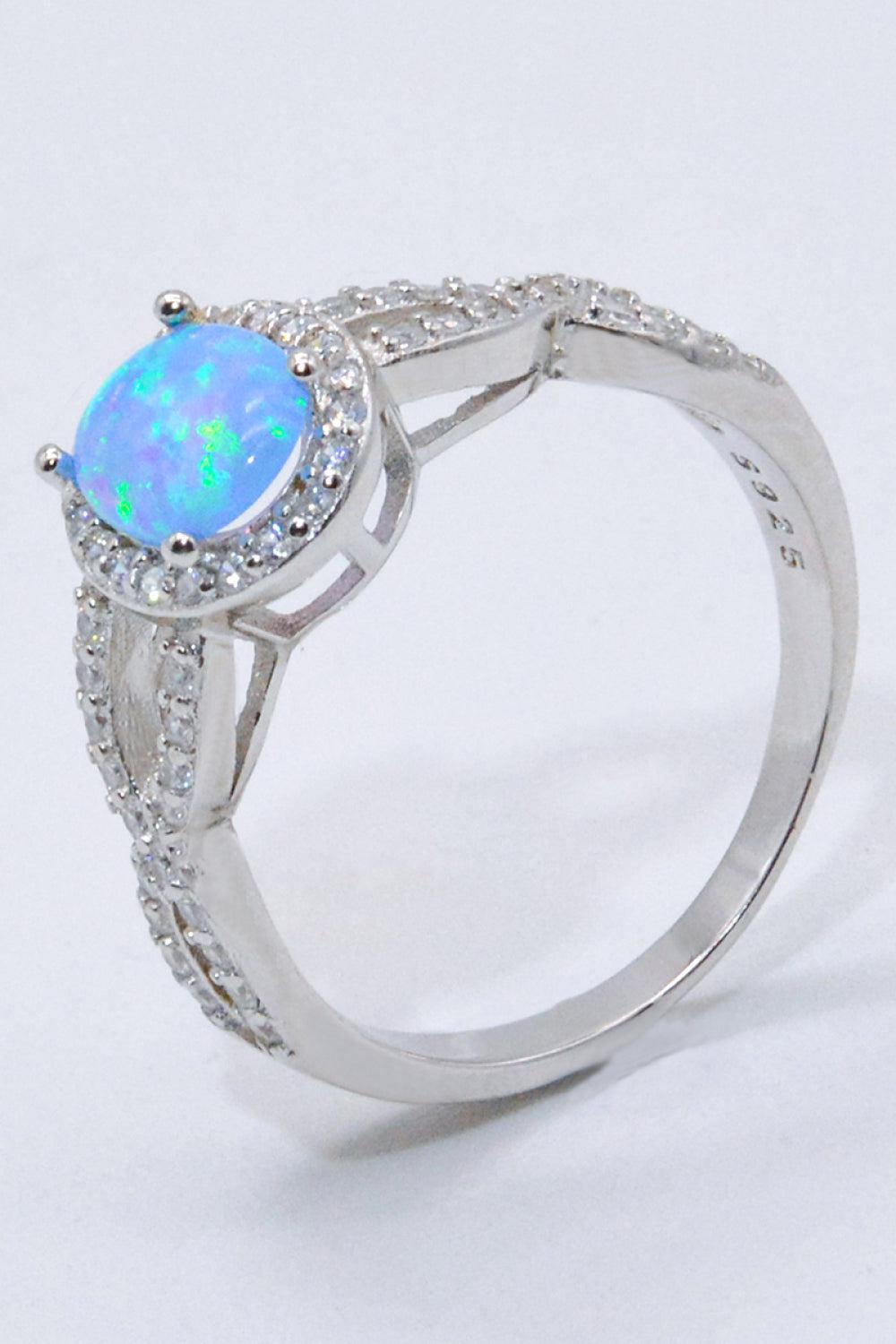 925 Sterling Silver Opal Halo Ring BLUE ZONE PLANET