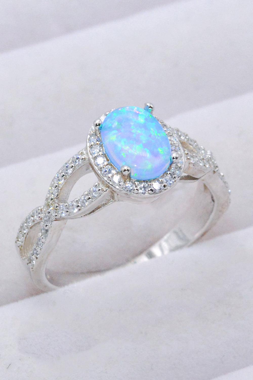 925 Sterling Silver Opal Halo Ring BLUE ZONE PLANET