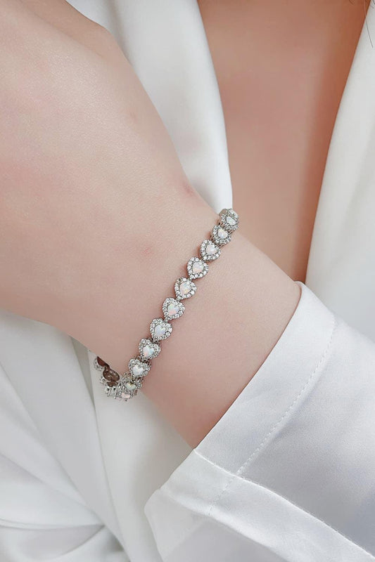925 Sterling Silver Opal Heart Bracelet-TOPS / DRESSES-[Adult]-[Female]-White-One Size-2022 Online Blue Zone Planet