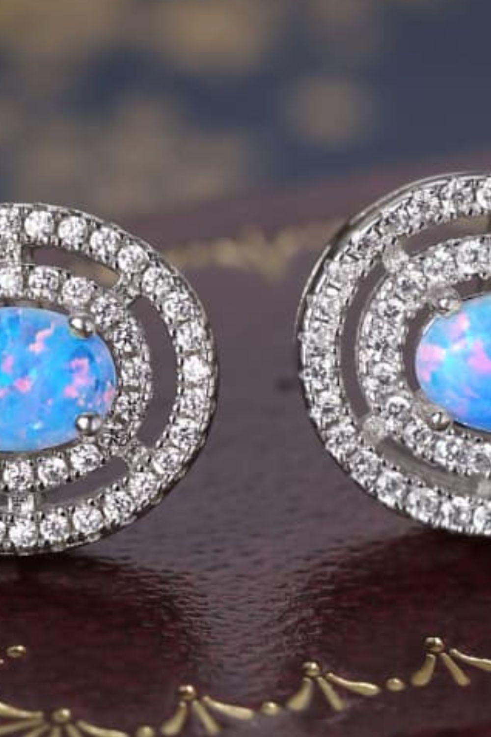 925 Sterling Silver Opal Round Stud Earrings BLUE ZONE PLANET