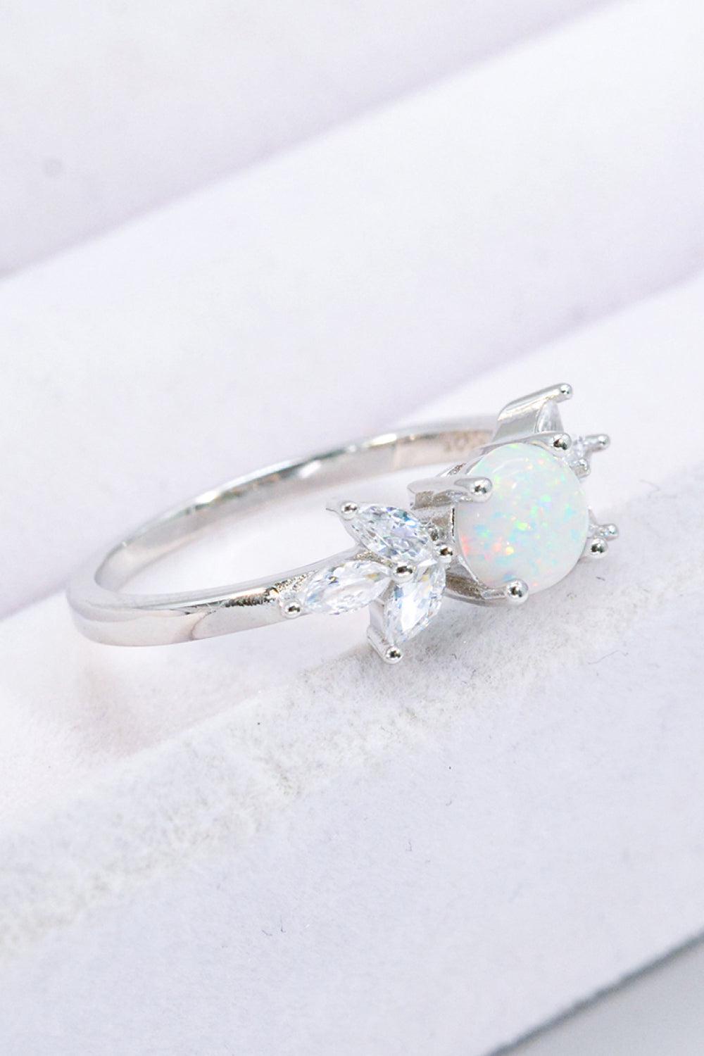 925 Sterling Silver Opal and Zircon Ring BLUE ZONE PLANET