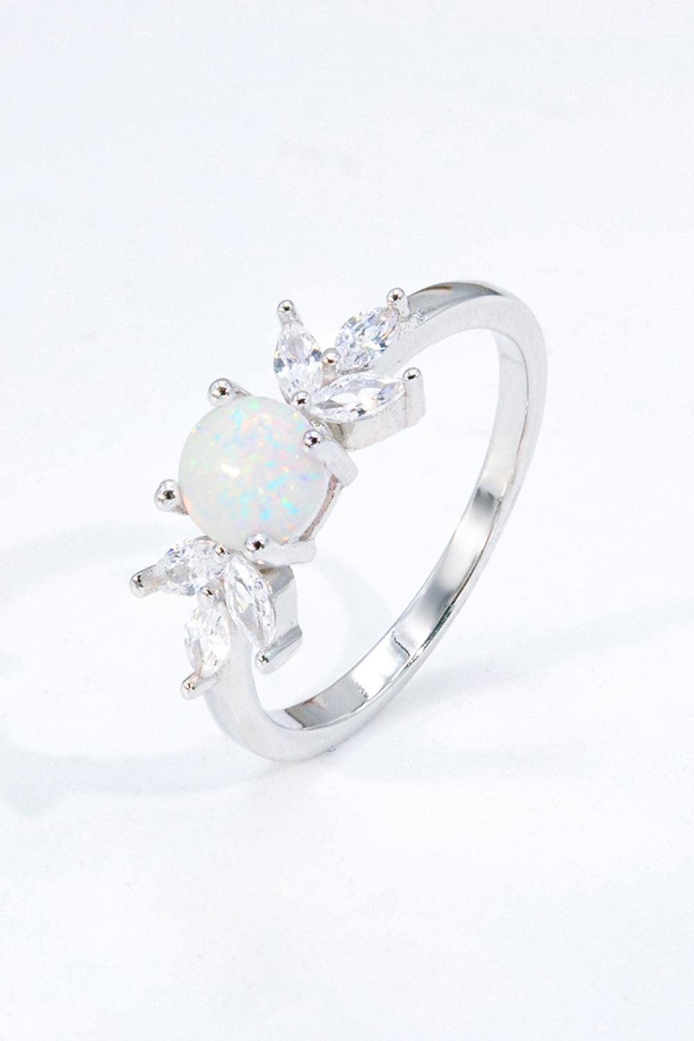 925 Sterling Silver Opal and Zircon Ring BLUE ZONE PLANET