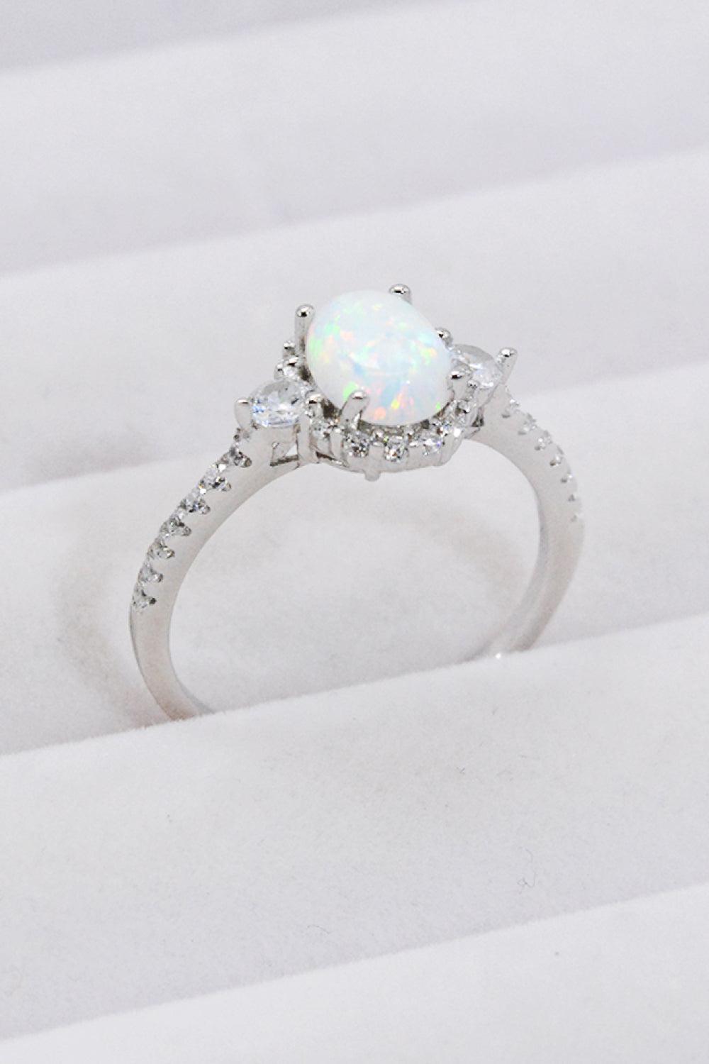 925 Sterling Silver Platinum-Plated Opal Ring BLUE ZONE PLANET