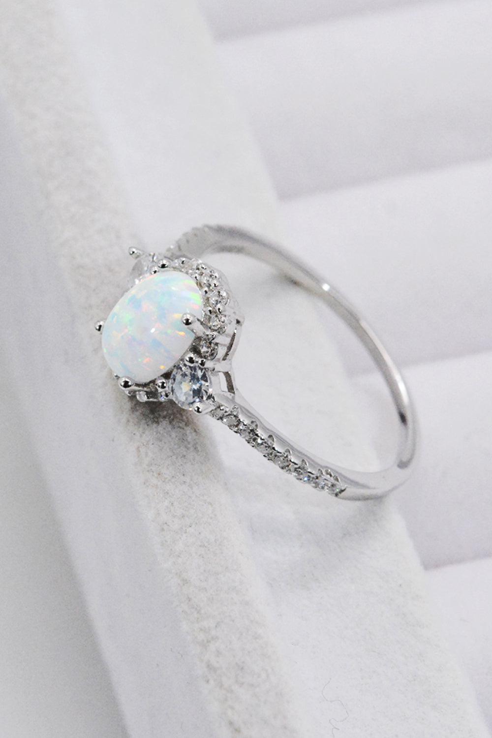 925 Sterling Silver Platinum-Plated Opal Ring BLUE ZONE PLANET