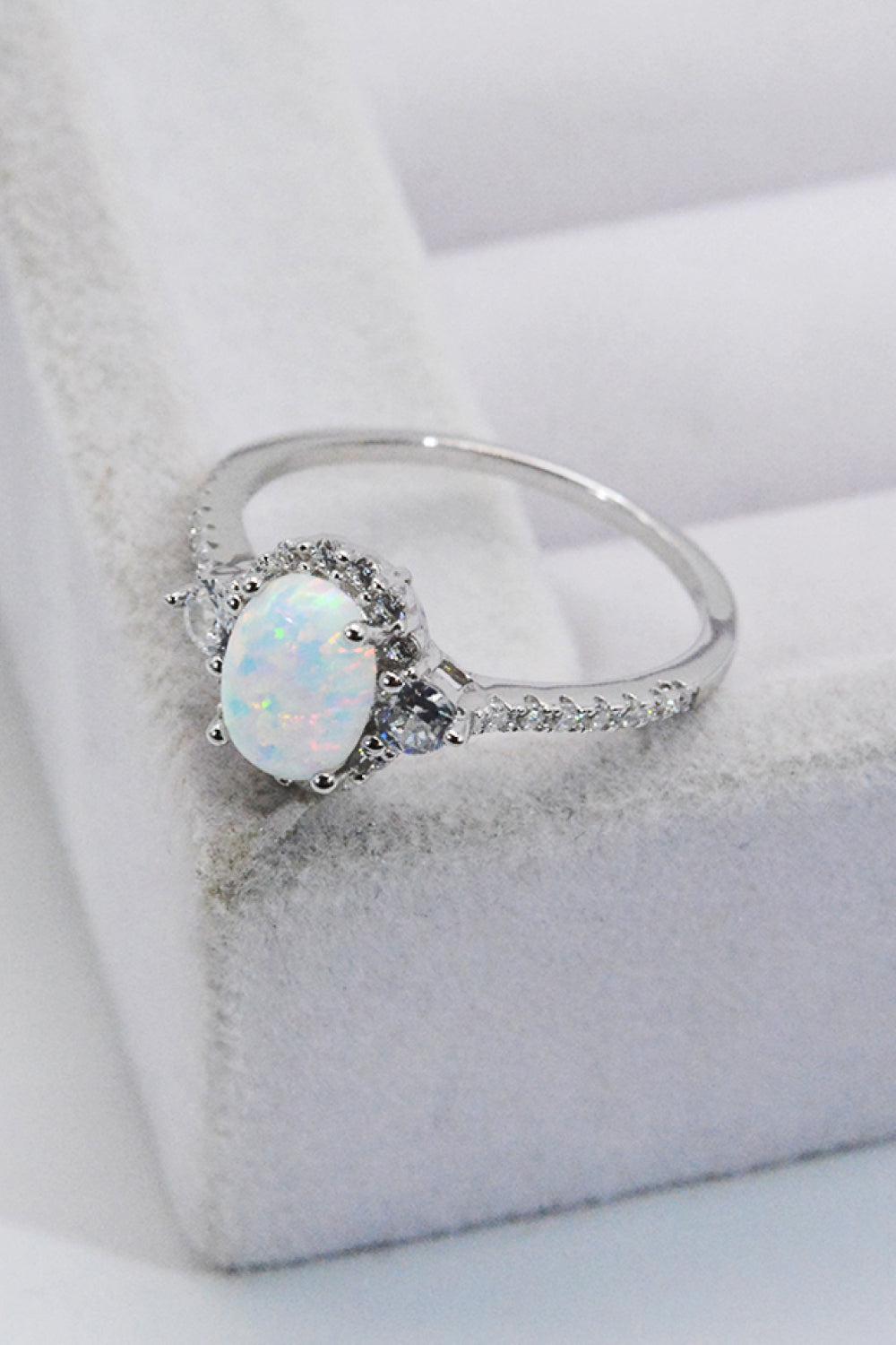 925 Sterling Silver Platinum-Plated Opal Ring BLUE ZONE PLANET