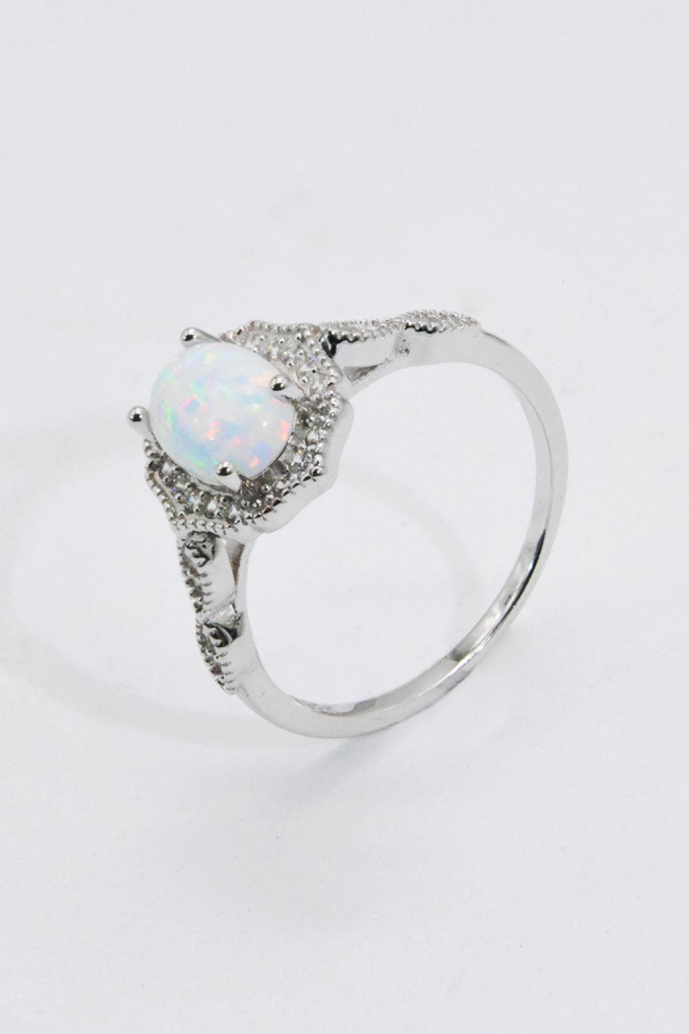 925 Sterling Silver Platinum-Plated Opal Ring BLUE ZONE PLANET