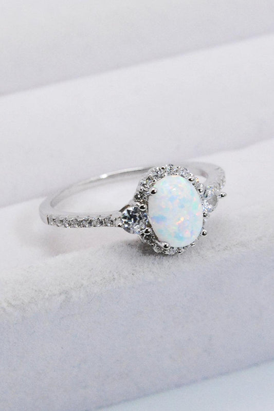 925 Sterling Silver Platinum-Plated Opal Ring BLUE ZONE PLANET