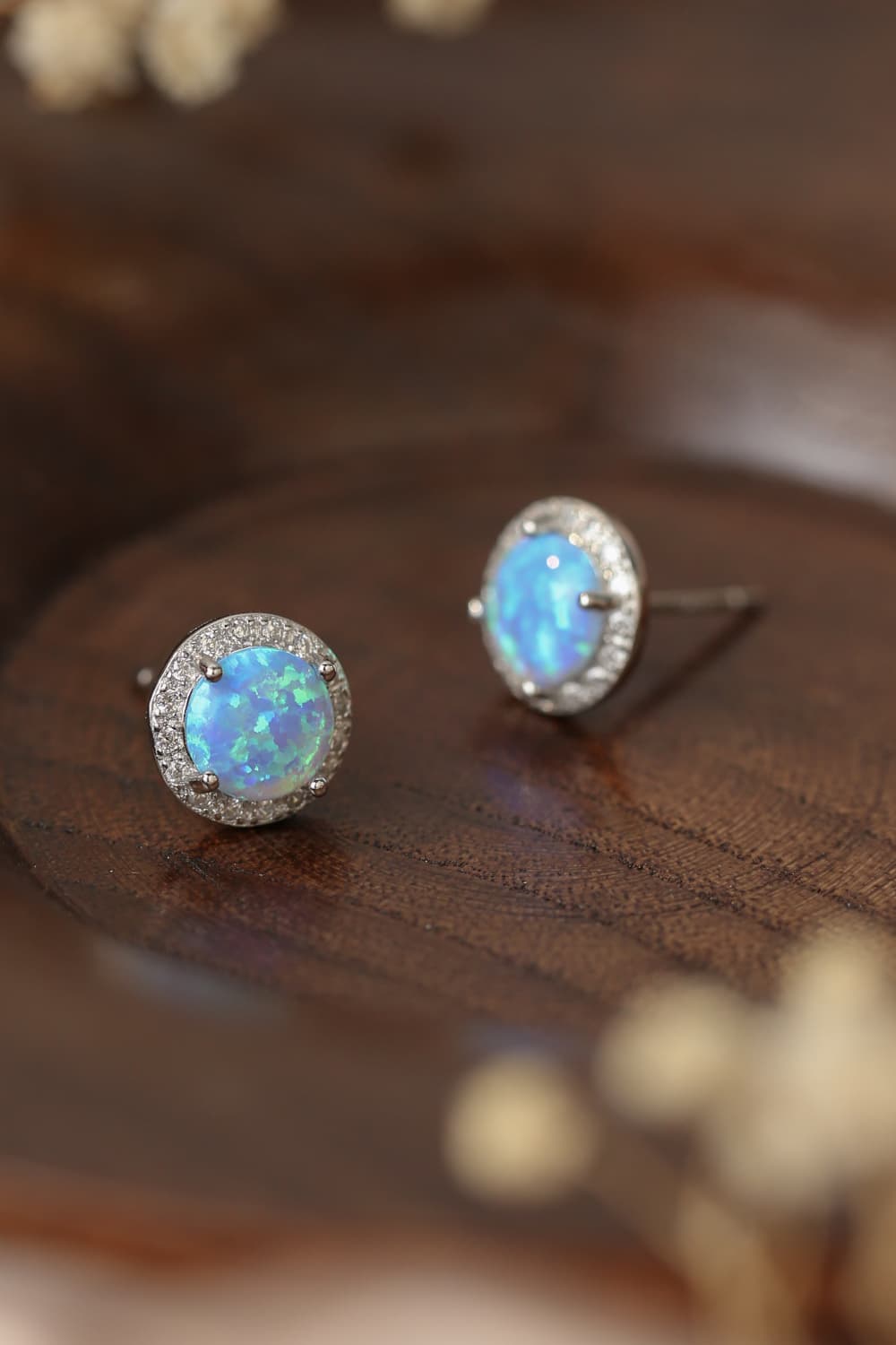 925 Sterling Silver Platinum-Plated Opal Round Stud Earrings BLUE ZONE PLANET