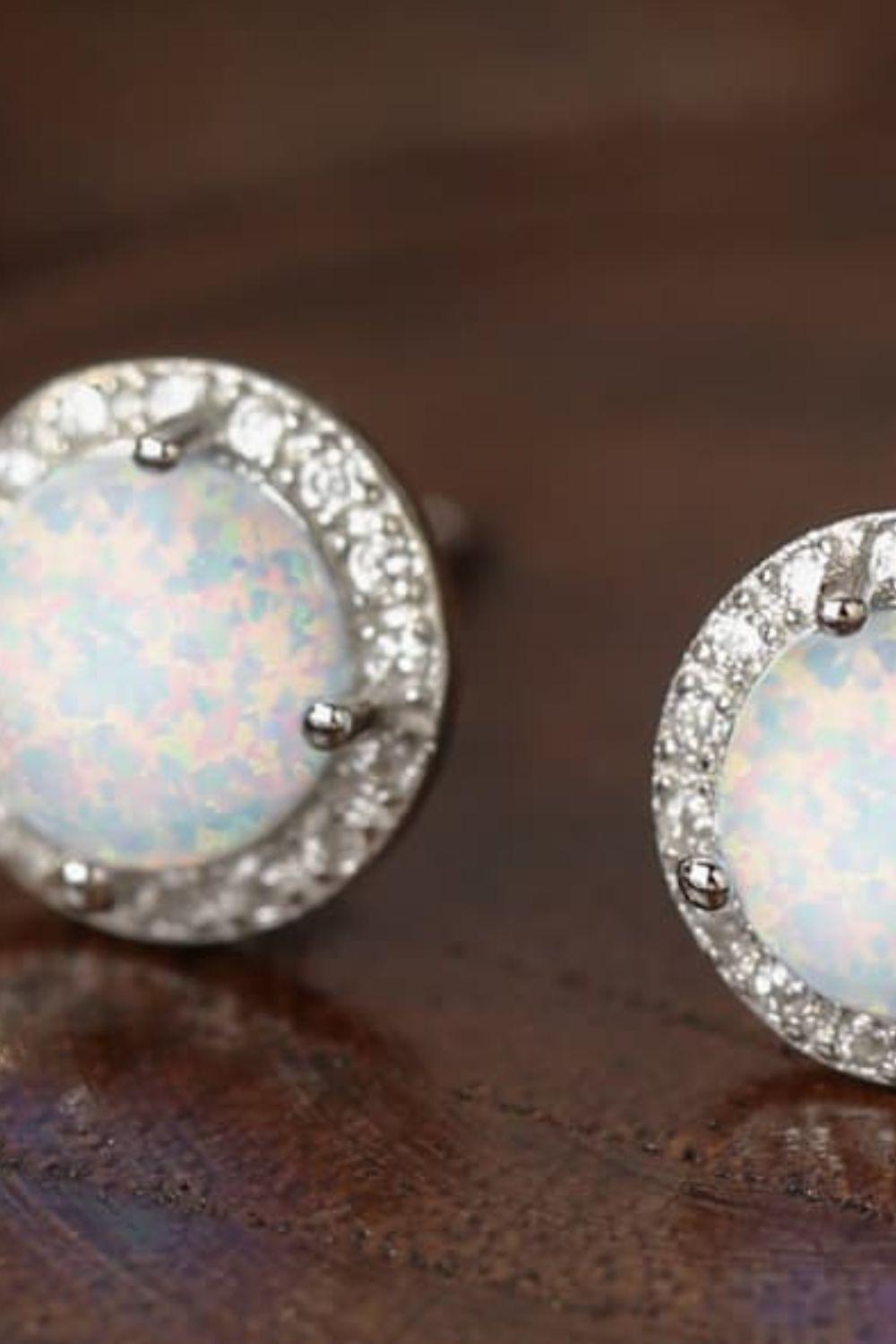 925 Sterling Silver Platinum-Plated Opal Round Stud Earrings BLUE ZONE PLANET