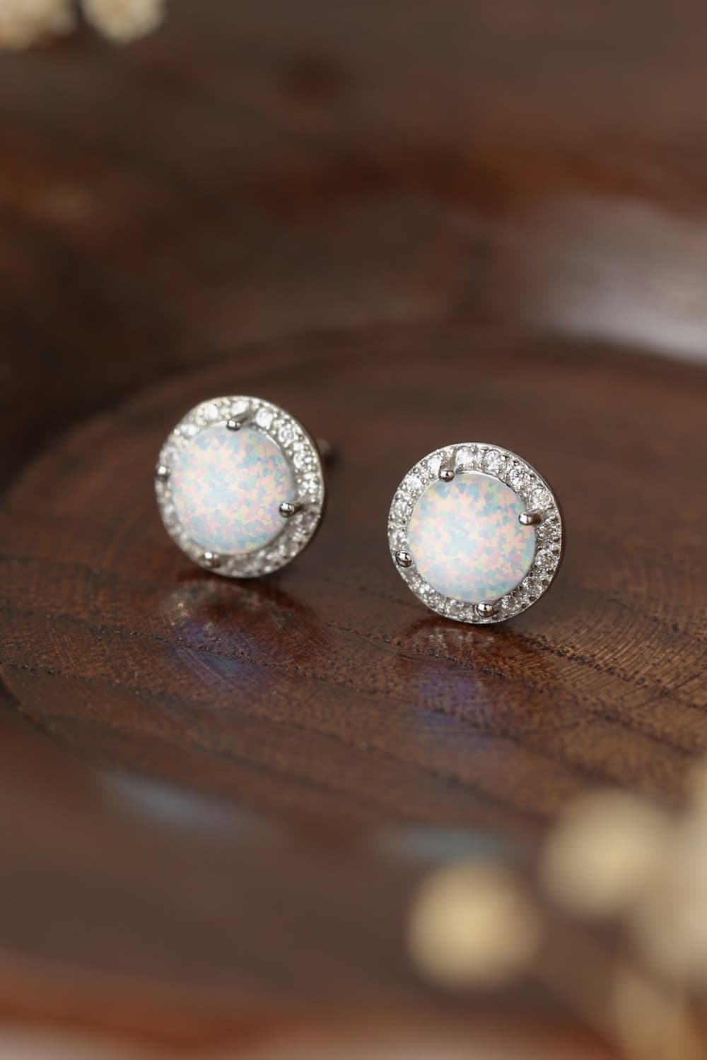 925 Sterling Silver Platinum-Plated Opal Round Stud Earrings BLUE ZONE PLANET