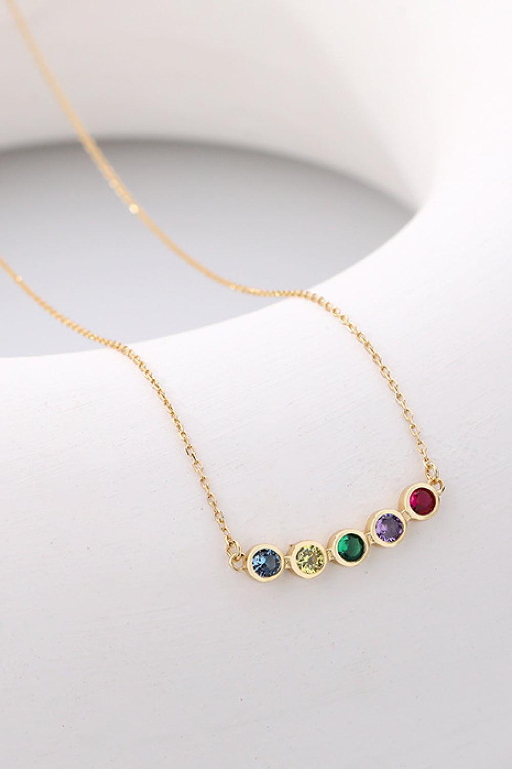 925 Sterling Silver Rainbow Cubic Zirconia Necklace-PENDANTS-[Adult]-[Female]-Gold-One Size-2022 Online Blue Zone Planet