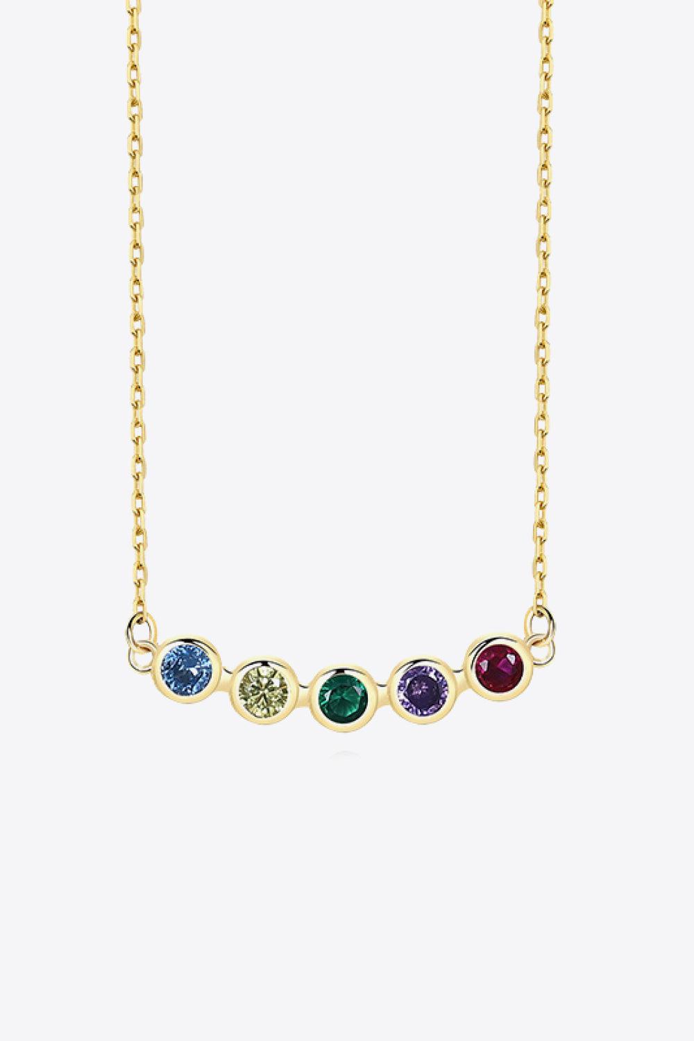 925 Sterling Silver Rainbow Cubic Zirconia Necklace-PENDANTS-[Adult]-[Female]-Gold-One Size-2022 Online Blue Zone Planet
