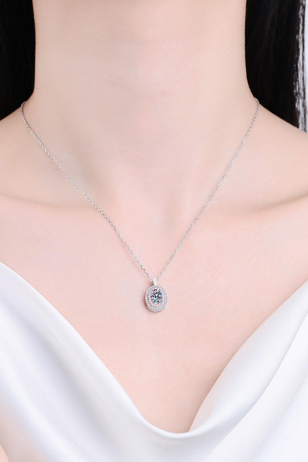 925 Sterling Silver Rhodium-Plated 1 Carat Moissanite Pendant Necklace BLUE ZONE PLANET