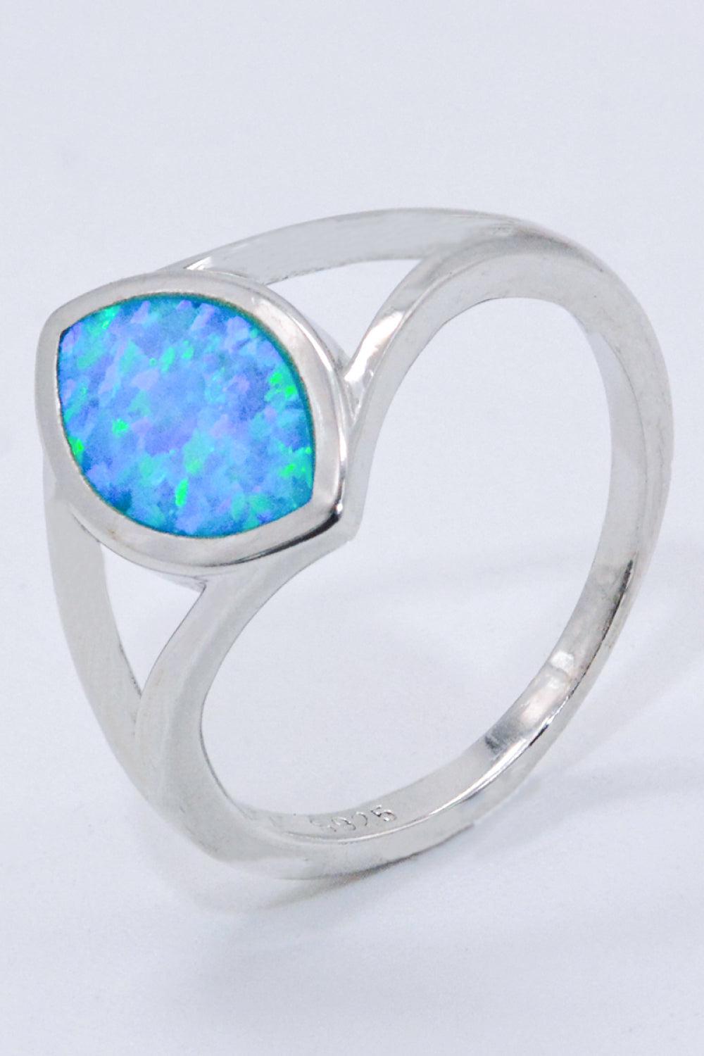 925 Sterling Silver Split Shank Opal Ring BLUE ZONE PLANET