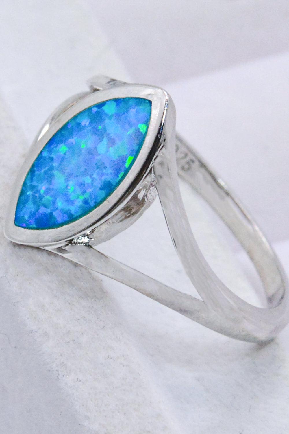 925 Sterling Silver Split Shank Opal Ring BLUE ZONE PLANET