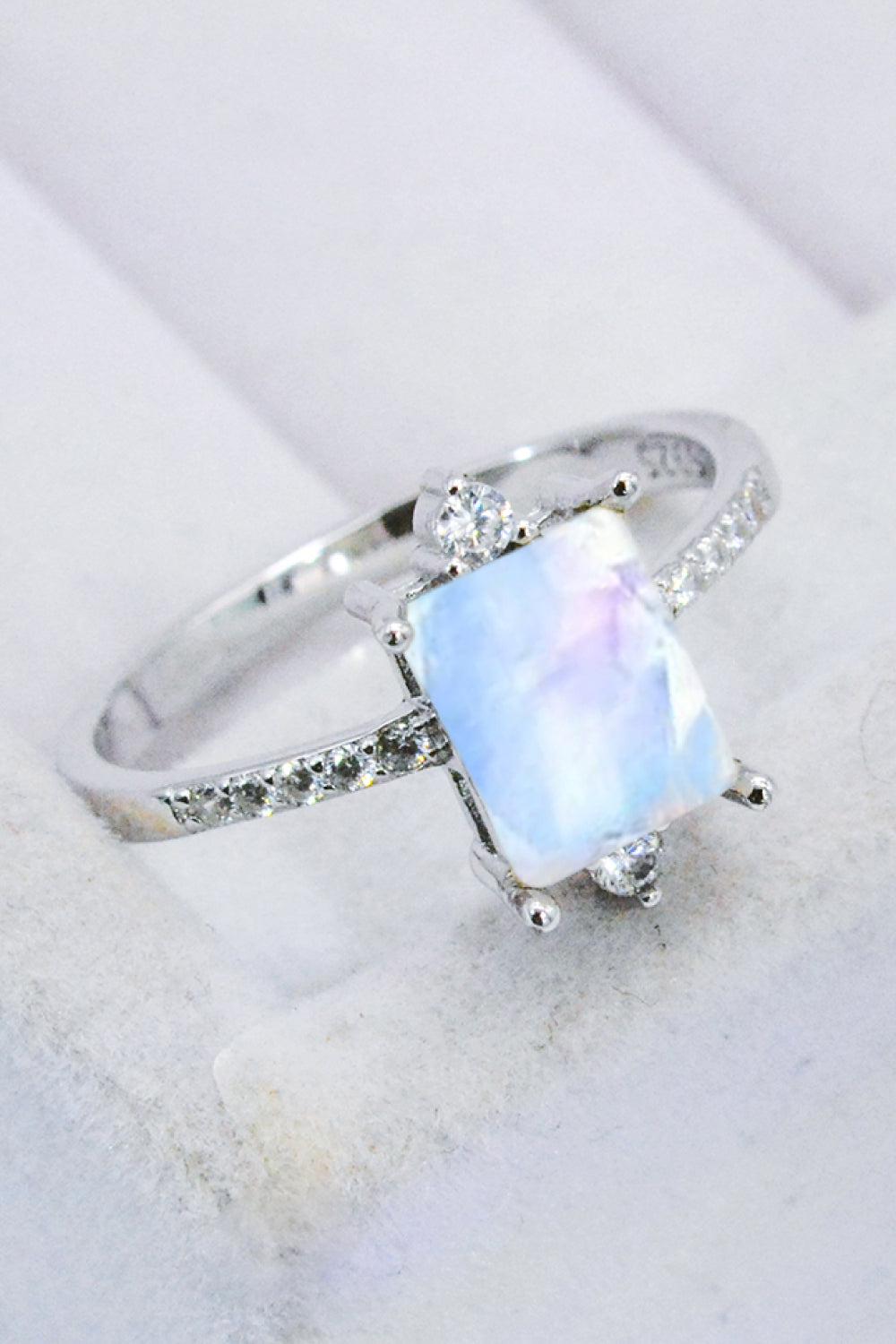 925 Sterling Silver Square Moonstone Ring BLUE ZONE PLANET